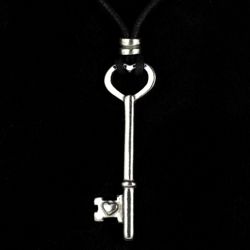 Pewter Key Pendant on Long Black Cord